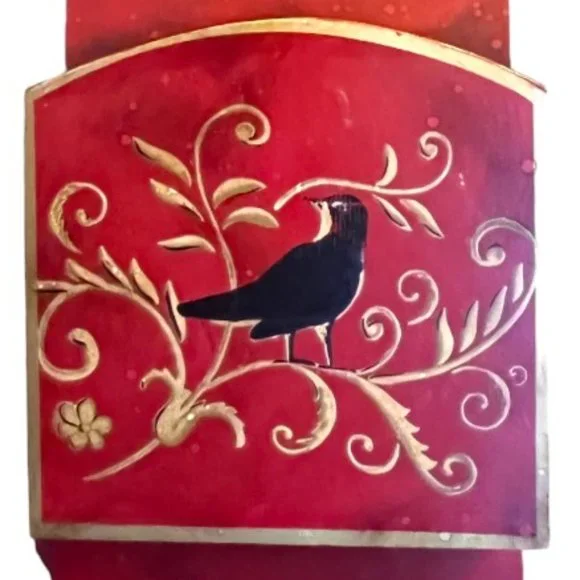 Handpainted Wooden Mail Caddy Heart Cutout Scalloped Edge Attached Hangers 18" T - Picture 7 of 12